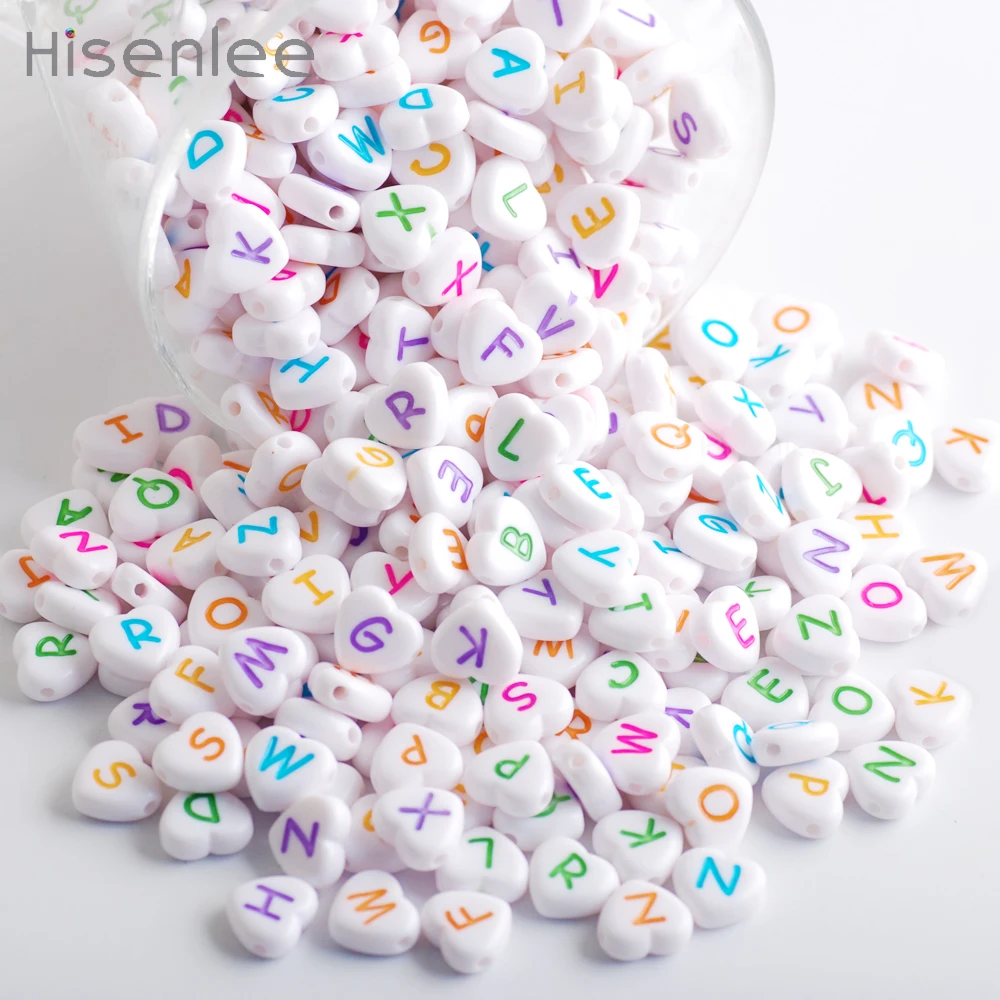 Цветные шрифты Hisenlee 4x11 мм 100 шт. акриловые белые в форме сердца случайная упаковка