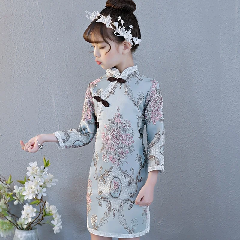Зимний китайский новогодний костюм Qipao для девочек теплое китайское платье с
