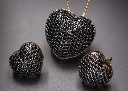 black Серьги-гвоздики из циркония в форме сердца, многоцветные, Модные Ювелирные наборы для женщин, очаровательные вечерние ювелирные изделия - Окраска металла: black