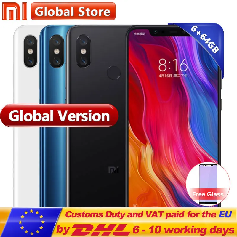 Глобальная версия Xiaomi mi 8 6 GB ram 64 rom смартфон 21 ''AMOLED дисплей Snapdrag 845 Octa двойная