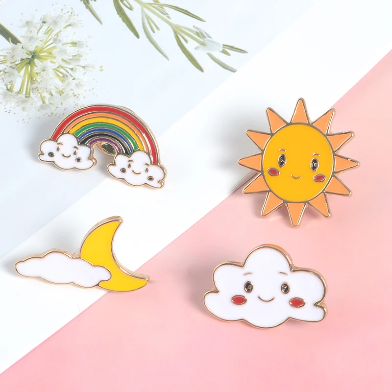 

Rainbow Clouds Enamel Pin Cartoon Weather Sun Brooches Collection Fashion Metal Brooch Pins Badge Gifts for Women Men Children