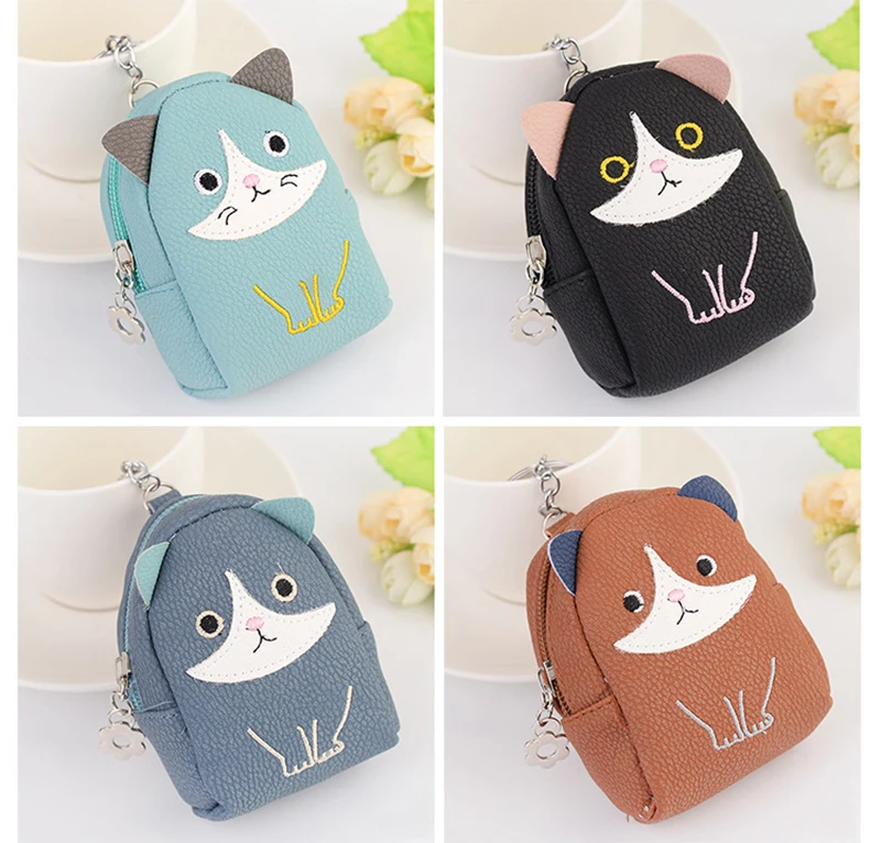 Милый кожаный брелок с кошкой, кошелек для монет, брелок для ключей, Сумка с подвеской, брелок, многофункциональный рюкзак, брелки для ключей, аксессуары