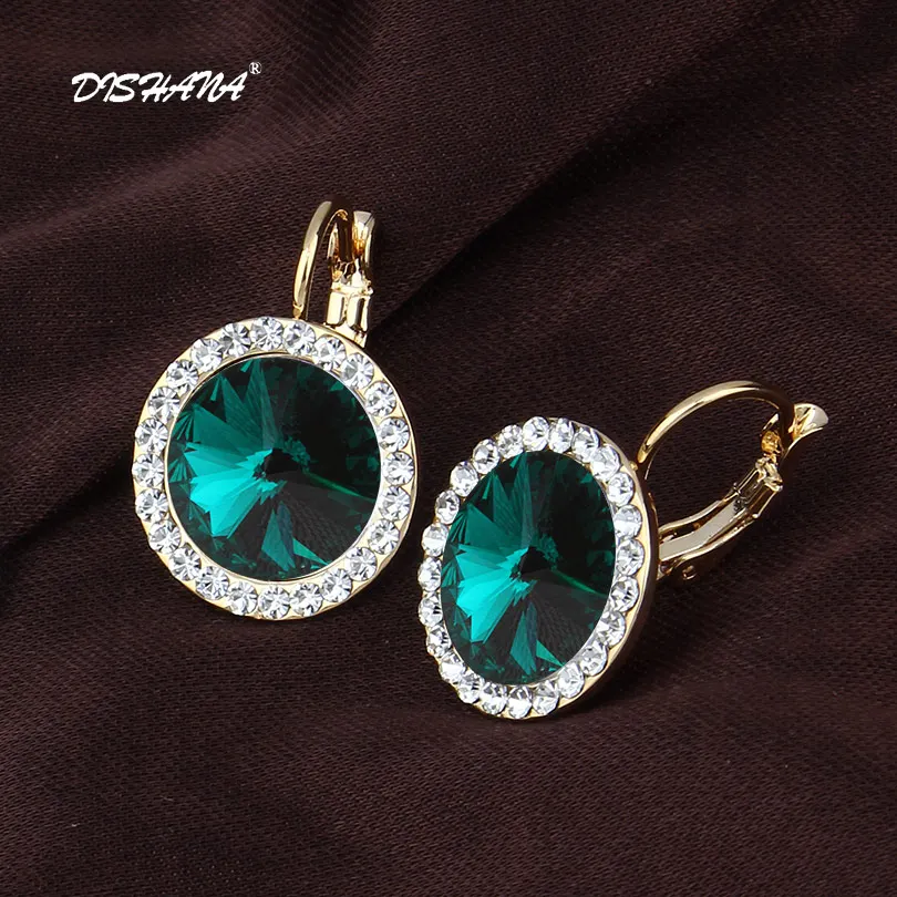 18K Real Gold Plated Новые Модные Элегантные серьги-капли с зеленым австрийским кристаллом, ювелирные изделия с камнями, женские серьги, лучшие друзья E0073-3 - Окраска металла: 18K Real Gold Plated
