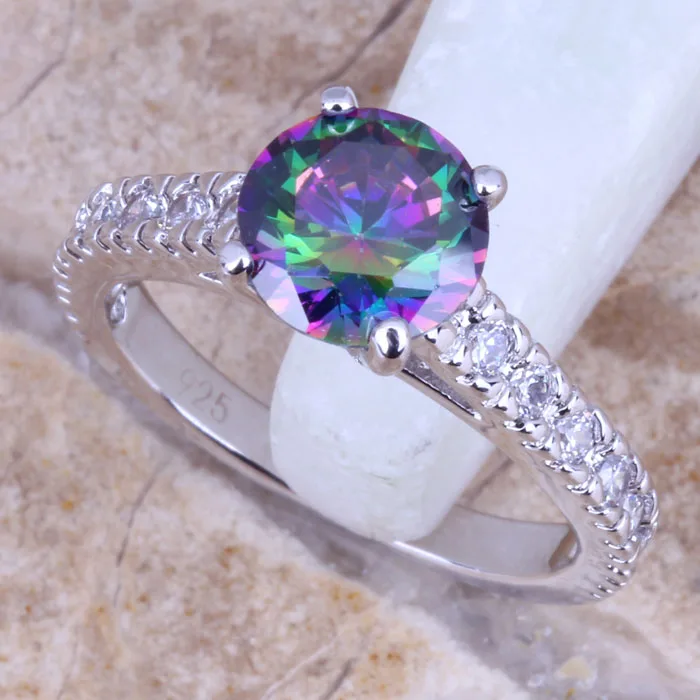 Женское посеребренное кольцо с радужным фианитом Размер 6 / 7 8/9 E831|ring size|women ringsring