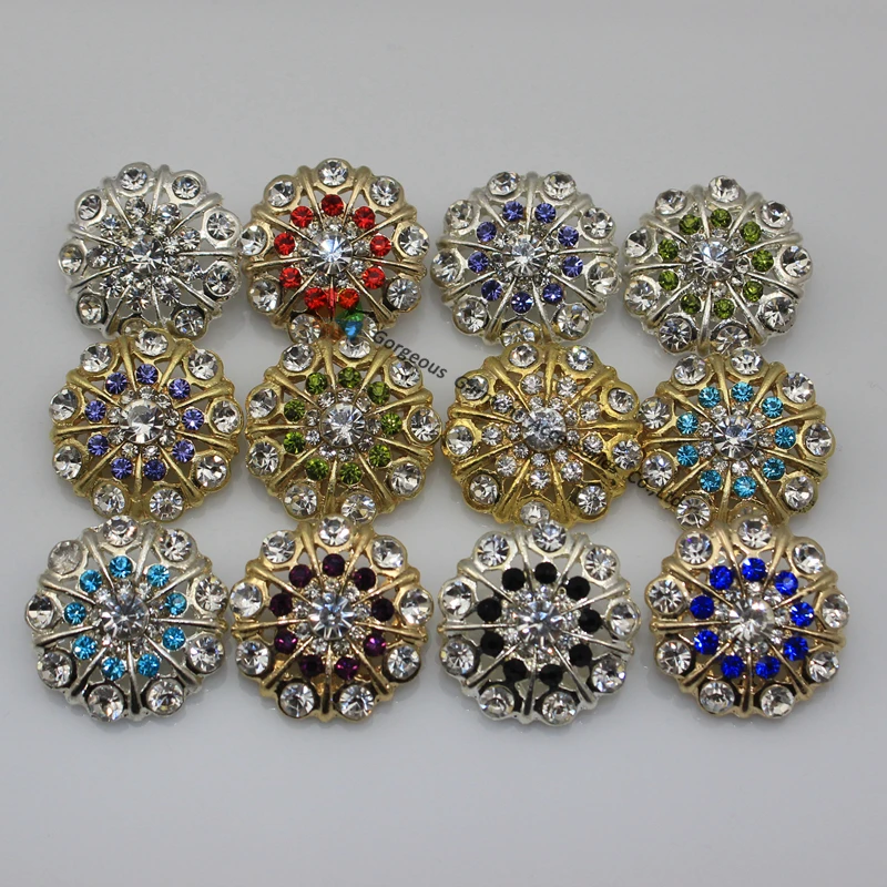 Круглые металлические пуговицы с кристаллами 100 шт. 22 мм центральные части