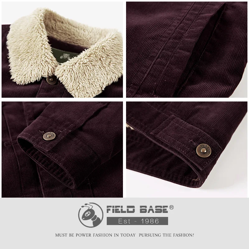 Field Base Corduroy Winter Jacket Men's Coat Thick Warm Velvet Casual Fashion Jackets For Russia Design Brand Size 3XL | Мужская