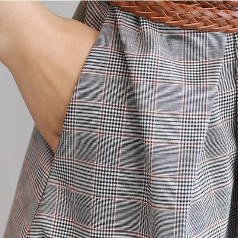 2021 новые весенние пояса с отвротом в клетку Платье трапециевидной формы для