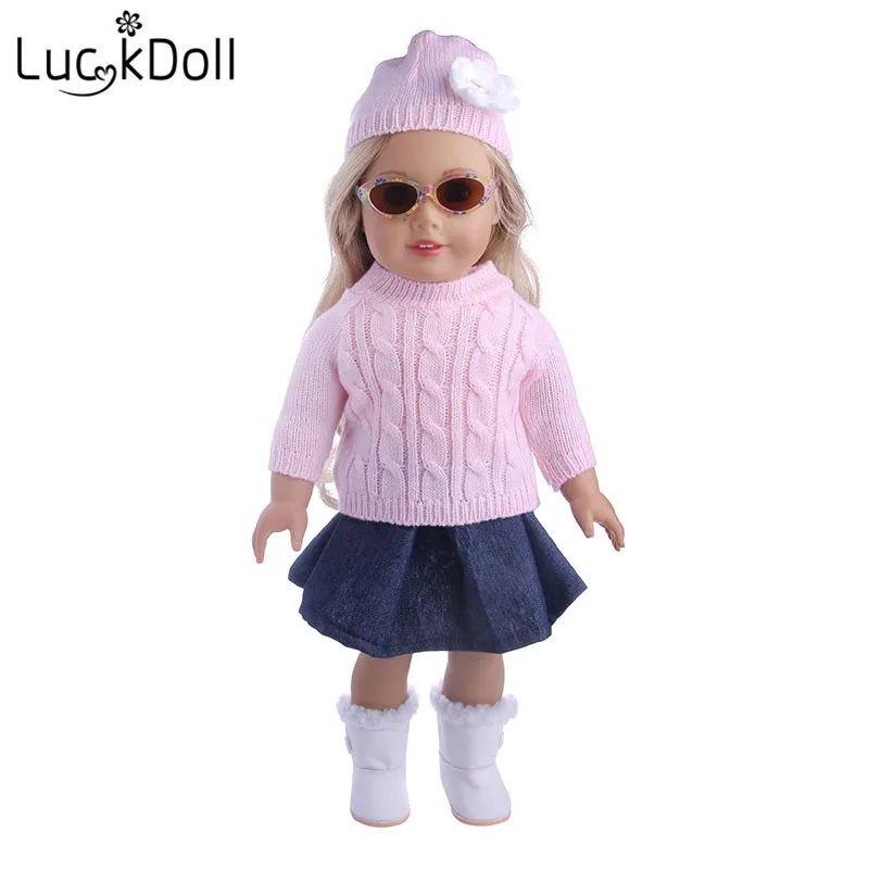 Вязаный свитер LUCKDOLL Джинсовая юбка очки для 18 дюймов американский размер 43 см