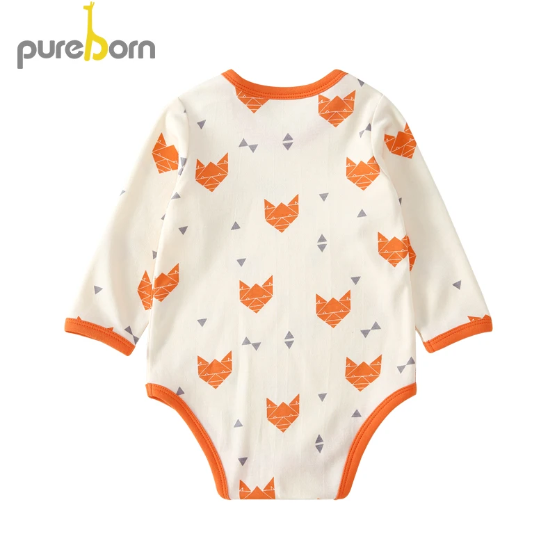 Pureborn/боди для новорожденных мальчиков и девочек Хлопковая одежда с длинными