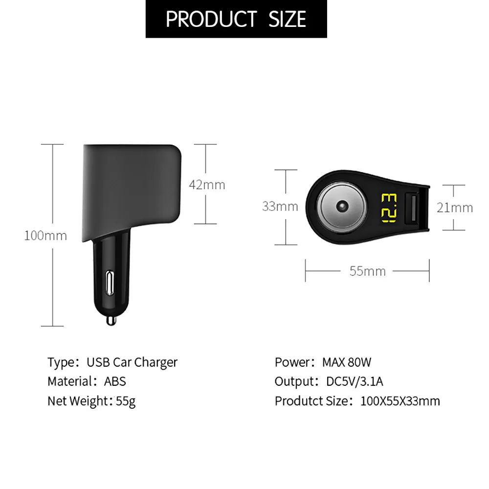 Dual USB Автомобильное зарядное устройство прикуривателя салона автомобиля