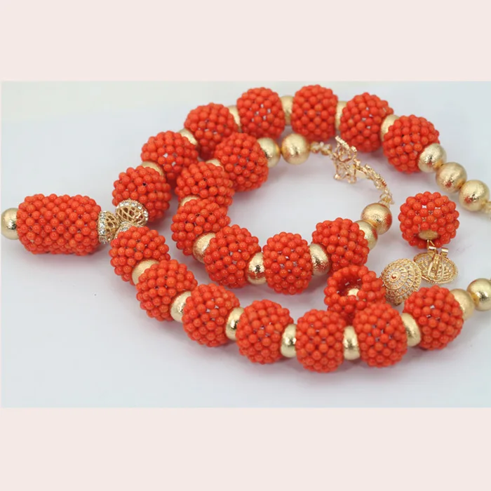 Новый стиль оранжевые Коралловые бусы Ювелирные наборы нигерийские Африканские