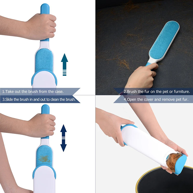 Щетка для удаления волос собак Двухсторонняя щетка инструмент с самоочисткой