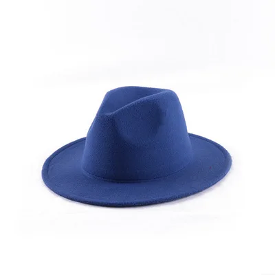 Осенне-зимняя женская фетровая шляпа Fedoras большой край шляпы для женщин британский стиль винтажные церковные шляпы женские плоские шляпы Fedoras - Цвет: Blue
