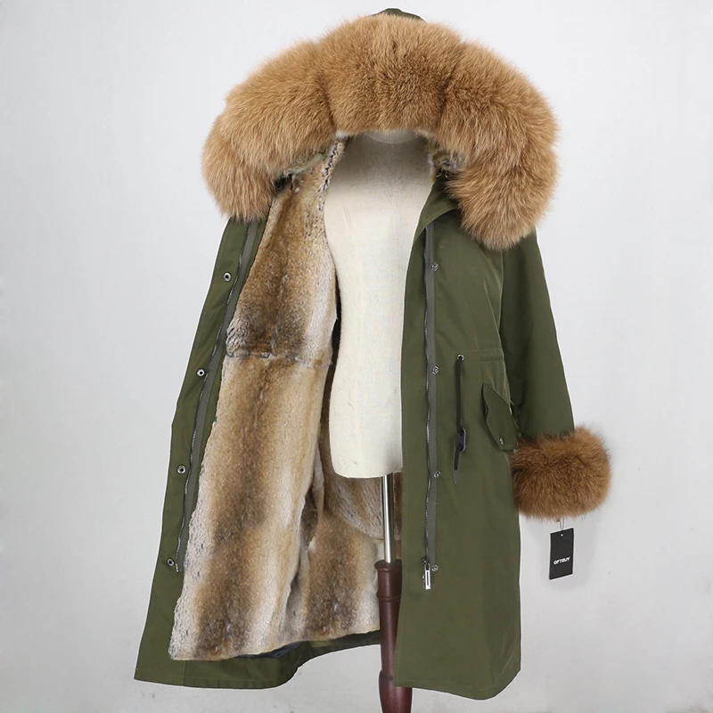 green camel OFTBUY X-long Parka водонепроницаемое пальто натуральный мех зимняя куртка женская натуральный Лисий мех воротник капюшон манжеты подкладка из натурального кроличьего меха Повседневная - Цвет: green camel
