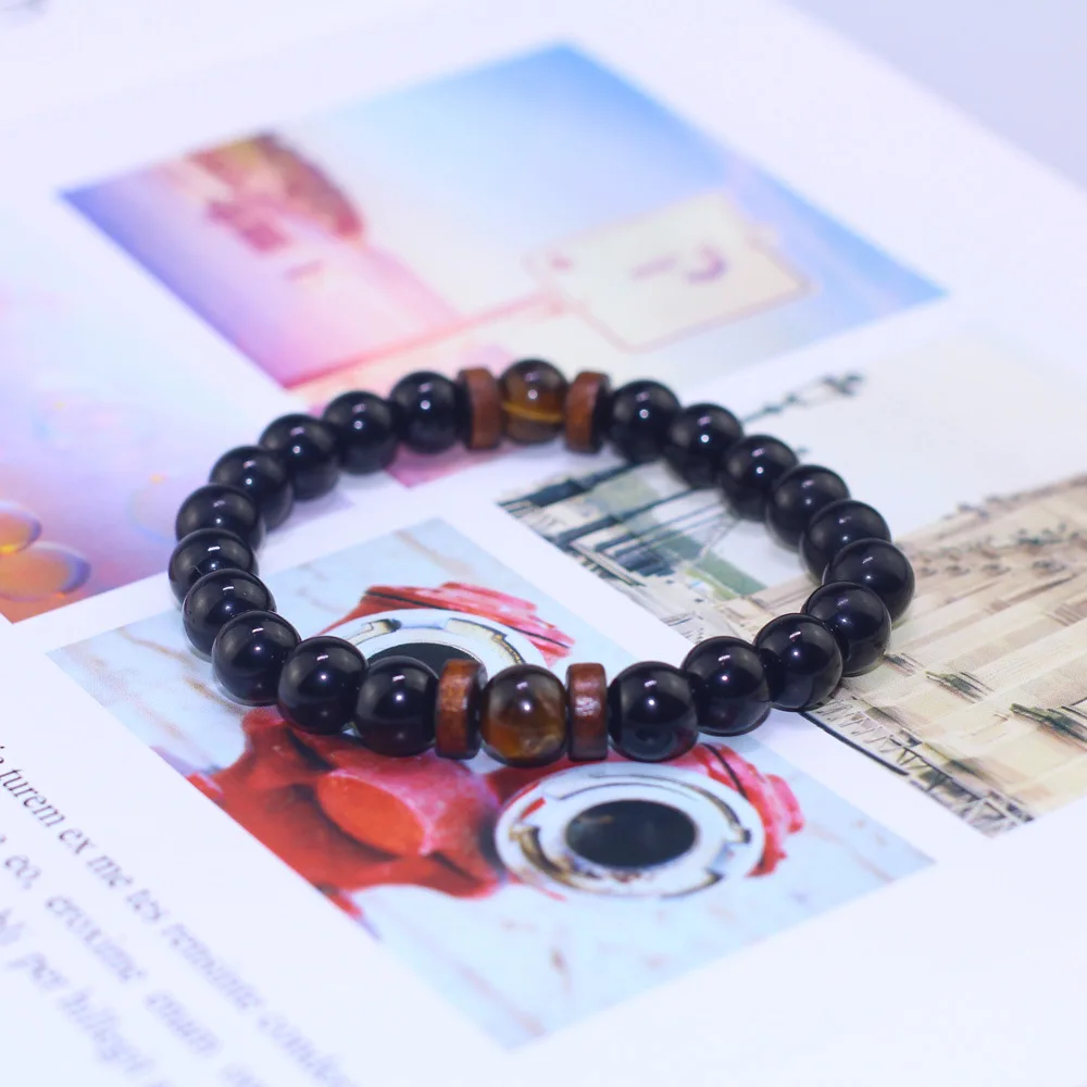 2019 натуральный вулканический камень браслет из бусин Тигр деревянные бусины