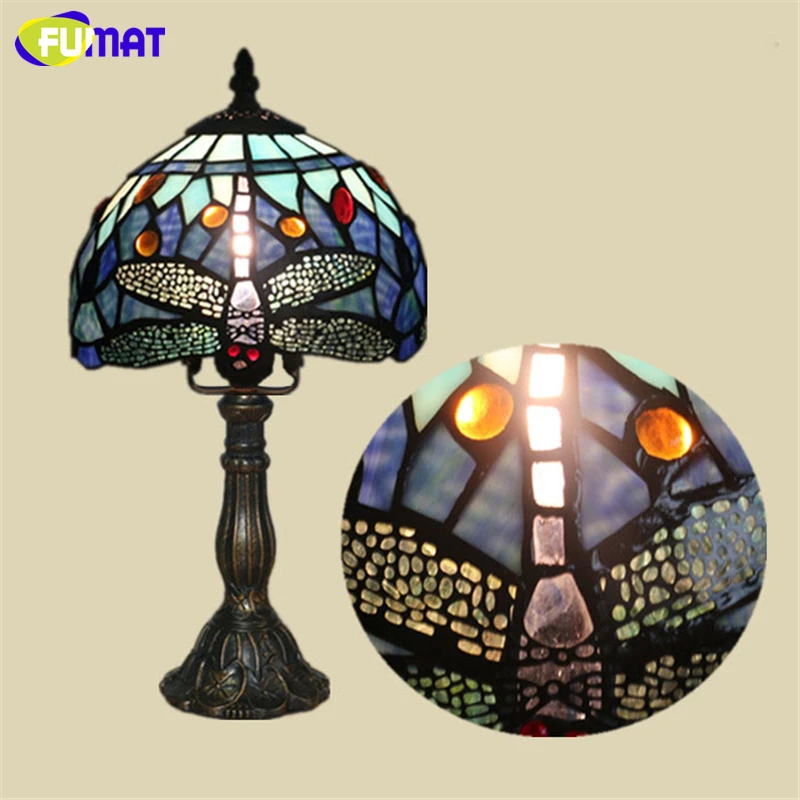 FUMAT Витражная лампа маленькая настольная художественный стеклянный абажур для