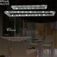 2 Rectangle LED lustres chandeliers K9 crystal stainless steel leds chandelier 3 sides crystal led kitchen room lighting