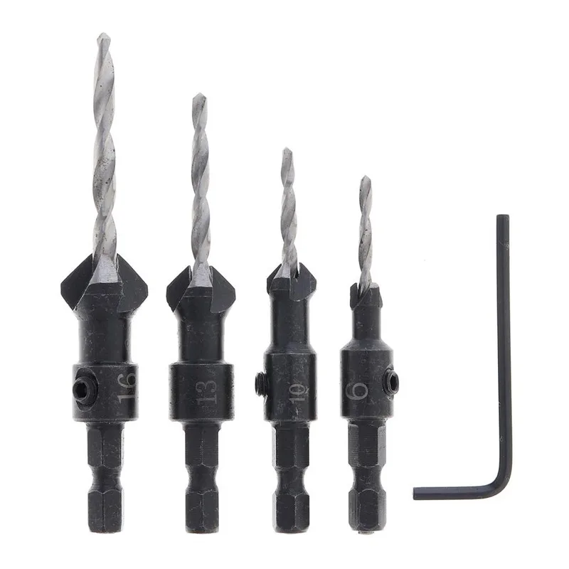 

4pcs 1/4 Hex Handle HSS Conical Countersunk Drill Woodworking Hole Opener Household Electric Tool Accessories