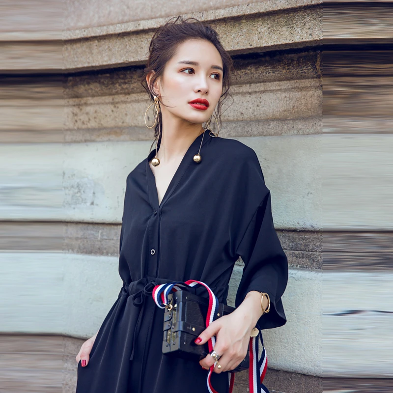 Весенне-летние новые модные черные повседневные Комбинезоны женские свободные с