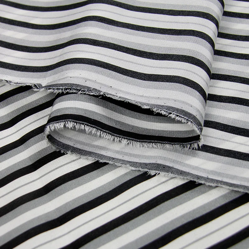 Черно белые полосы с цифровой печатью 100% шелк крепдешин модная ткань для