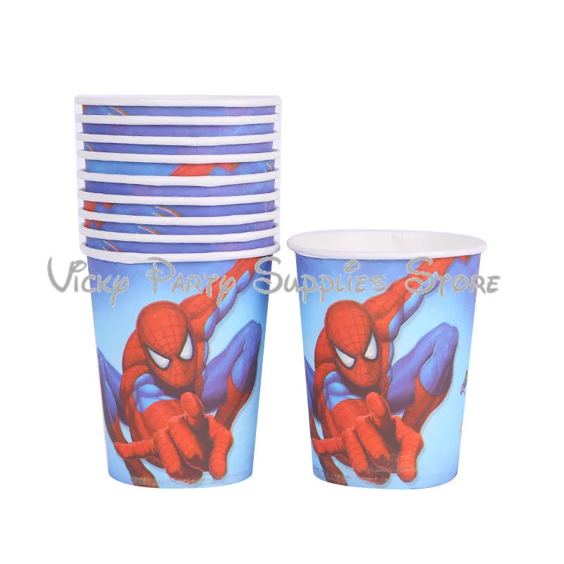 50pcs/lot Spider-man Disposable Tableware Set Birthday Baby Shower Cartoon Cup Plate Napkin Party Supplies | Дом и сад
