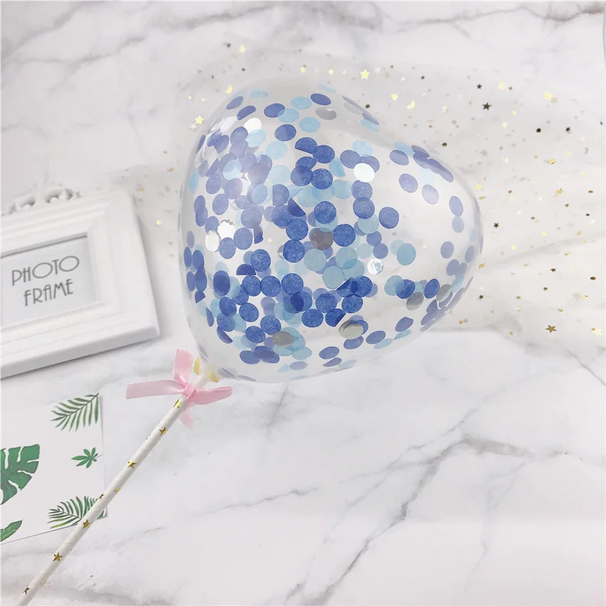 Heart Blue 1pcs 5 дюймов воздушный шар "Конфетти" торт Топпер украшение с соломенной лентой стол детский душ один день рождения Свадьба шар Топпер - Цвет: Heart Blue 1pcs