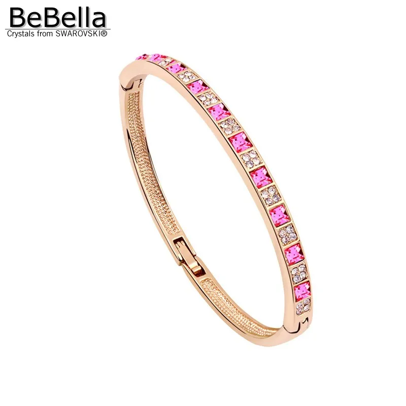 Женский браслет с квадратными кристаллами BeBella розовый позолоченный Swarovski модные