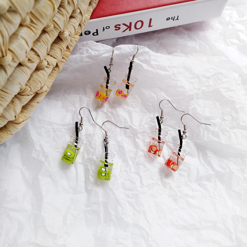 Серьги-капли Timlee E069 с пузырьковым чаем киви-фруктами популярные ювелирные