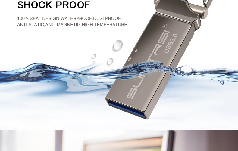 Suntrsi металлическая флеш-накопитель USB 3,0 64 Гб USB карта памяти Водонепроницаемая 32 Гб 16 Гб логотип Suntrsi