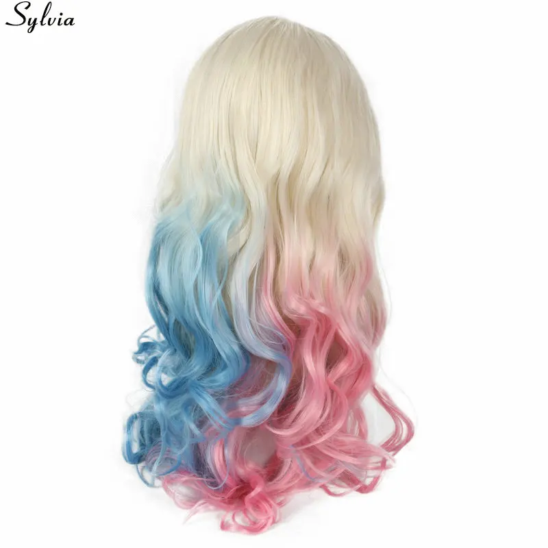 Sylvia Nature Hairline Heat Resistant Fiber Hair Body Wave Party Wigs Blonde Ombre Blue/Pink Glueless Synthetic Lace Front Wig | Шиньоны и