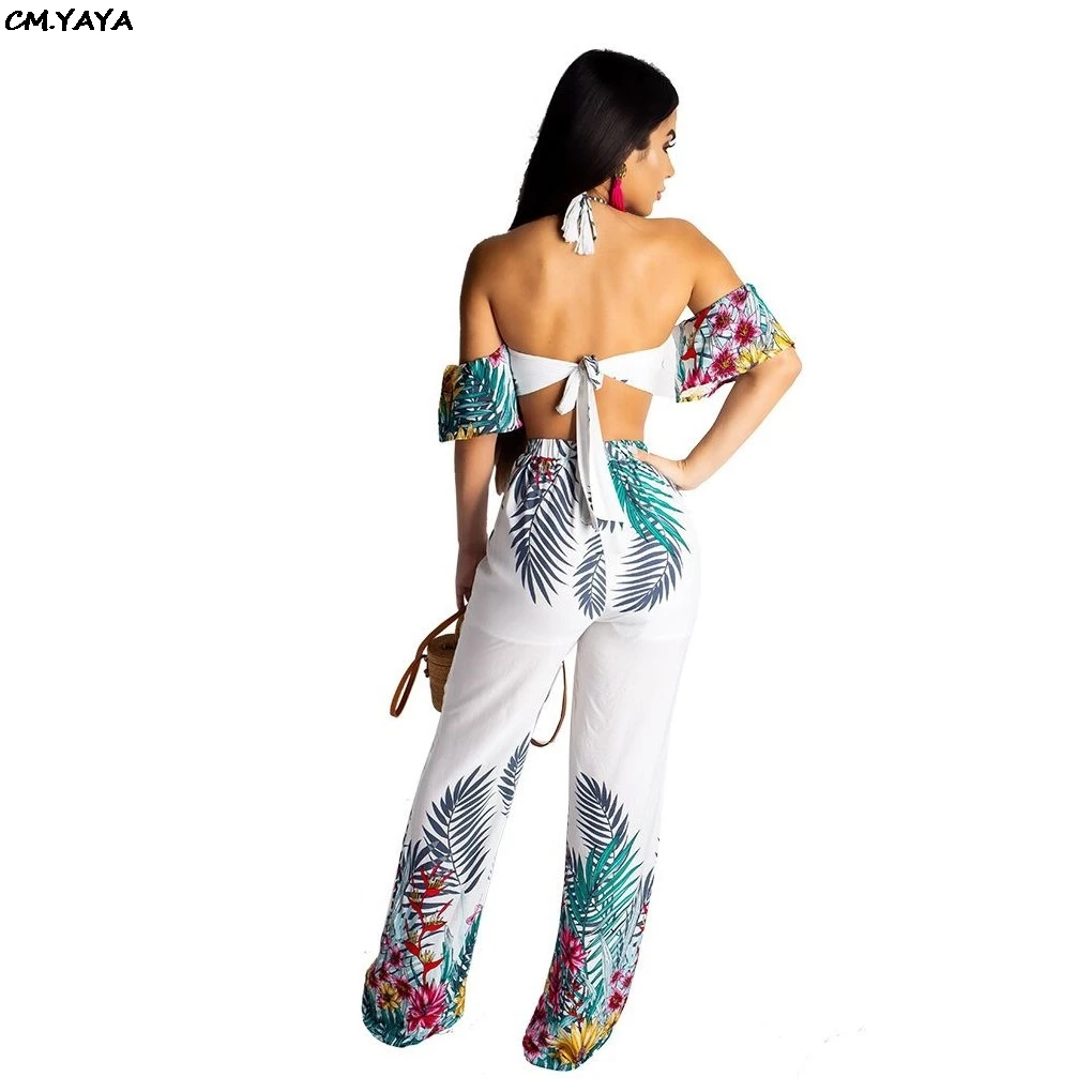 2019 New women summer floral pint off shoulder tie up open back short sleeve bohemian jumpsuit beach romper playsuit Y5085 |