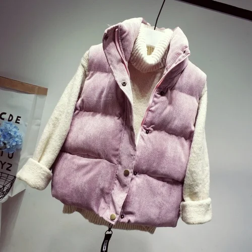 Осенние женские жилеты, новая мода, теплый жилет с воротником-стойкой,, Harajuku стиль, BF, пуховая куртка с хлопковой подкладкой, верхняя одежда, пальто с карманами - Цвет: Pink