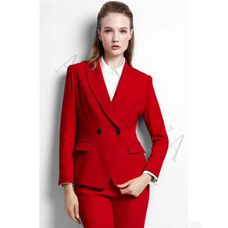 Пиджак + брюки женские деловые костюмы красный двубортный женский офисный костюм