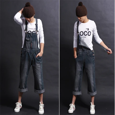 2017 весенний хлопковый костюм из денима с карманами комбинезон Шорты синие джинсы