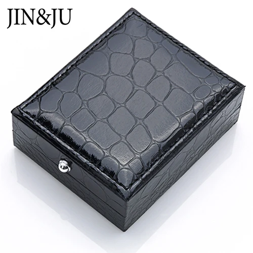 JIN& JU, черная коробка для запонок, 10 шт./лот, высокое качество, имитация кожи аллигатора, коробка для запонок, ювелирный чехол для переноски(за исключением запонок - Цвет: Black