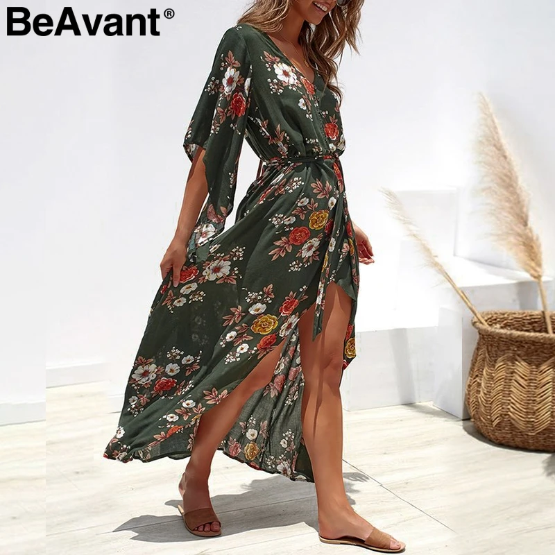 BeAvant зеленое богемное платье с цветочным принтом женское летнее шифоновое