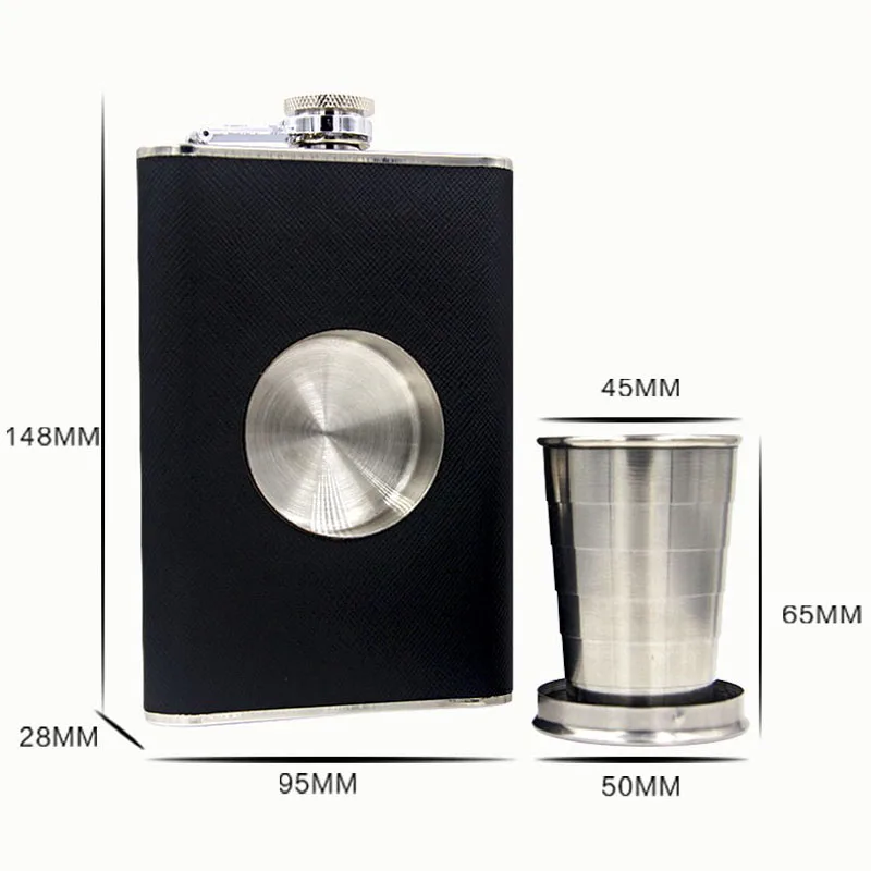 Фляга для виски 8 унций со встроенным складным стеклом 2 унции|Плоские фляги| |