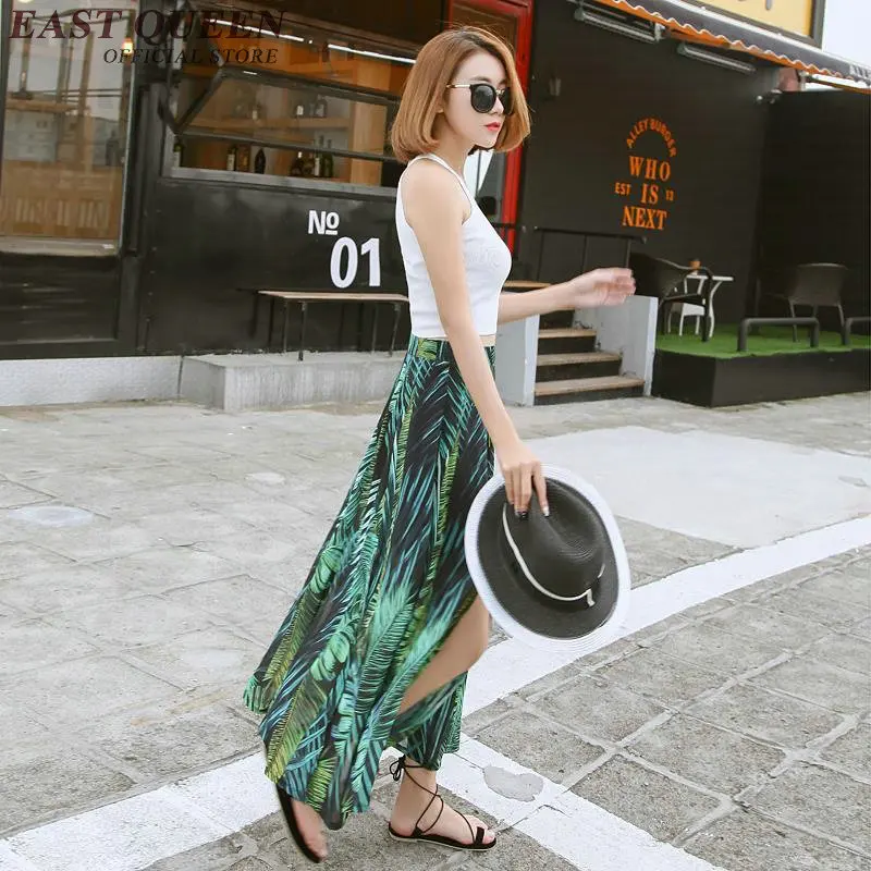 Длинная юбка с тропическим растительным принтом для женщин элегантная длинная Боковым Разрезом женская