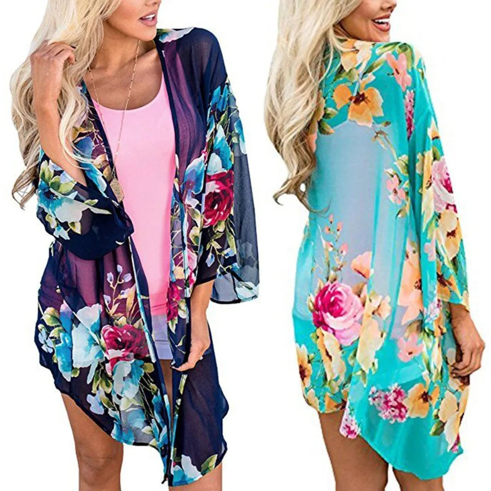 Для женщин Повседневное Винтаж кимоно кардиган дамы новый длинным рукавом шифон