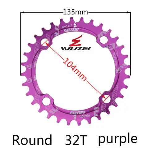 Purple 32T Шатун MTB велосипед 1 скоростная система цепное кольцо шатун дорожный одиночный 104 BCD 32 T/34 T/36 T/38 T 11s 10s 9s 1*11 bmx цепное колесо - Цвет: Purple 32T