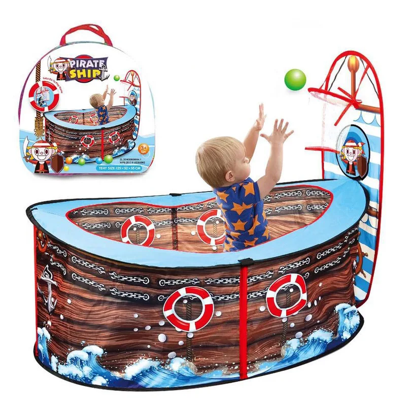 

Presale Large Play Tent Toy Playhouse Indoor & Outdoor Garden Foldable Pop Up Play Tent Pirate Ship with Basketball Hoop for Kid