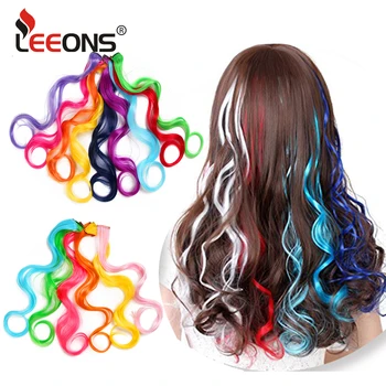Leeons Synthetic Hair Extensions With Clip Heat Resistant Hair Extensions Rainbow Hair For Kids And Women Wavy Style 20 Inch 1