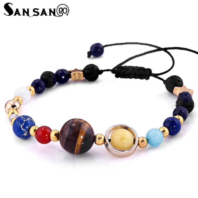 

New Galaxy Solar System Bracelet Universe Nine Planets Star Natural Stone Beads Bracelets&Bangles Handmade For Women Man Jewelry