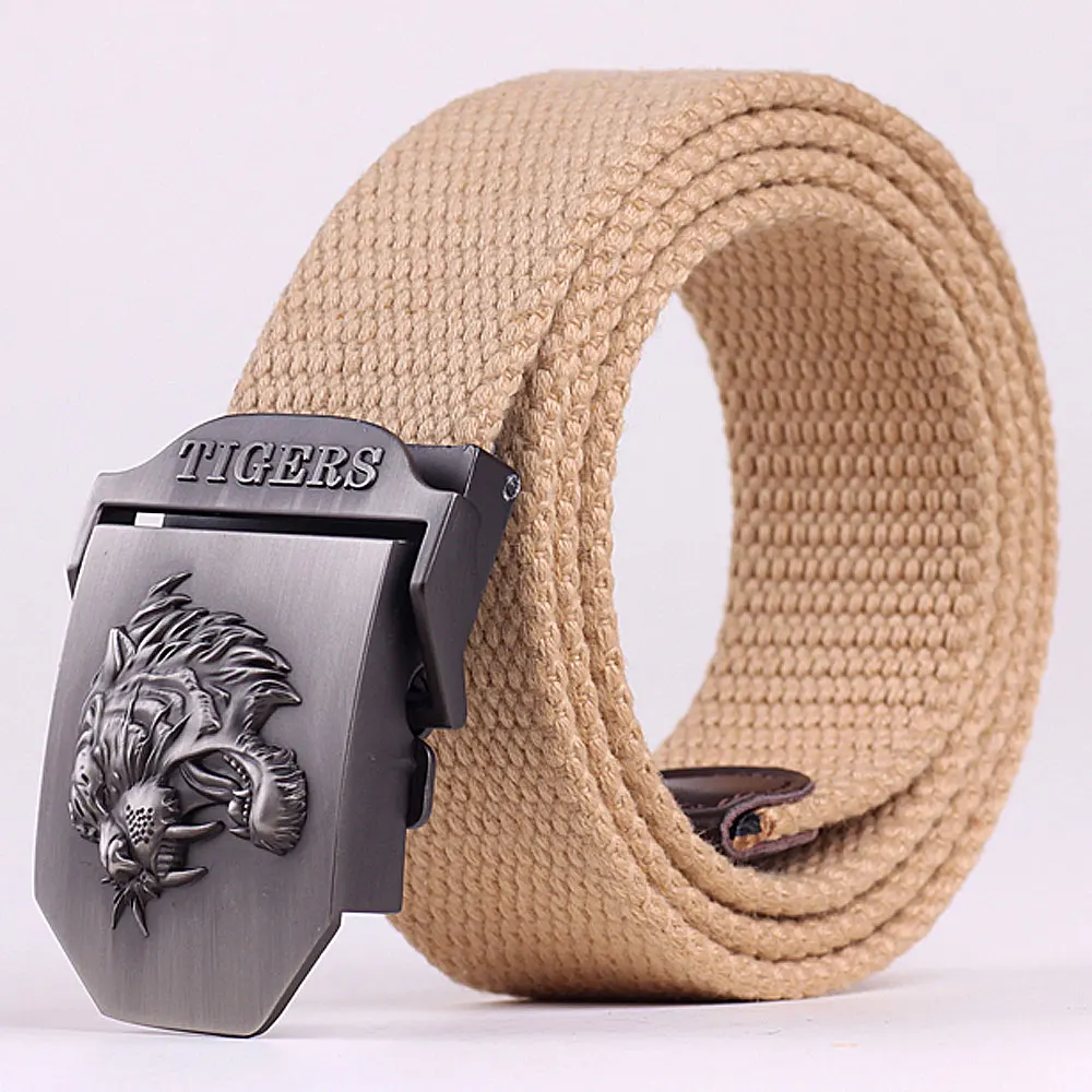 Style1 Khaki Новое поступление, мужской холщовый ремень с тигровой пряжкой, военный ремень, армейские тактические ремни для мужчин, высокое качество, мужской ремень - Цвет: Style1 Khaki