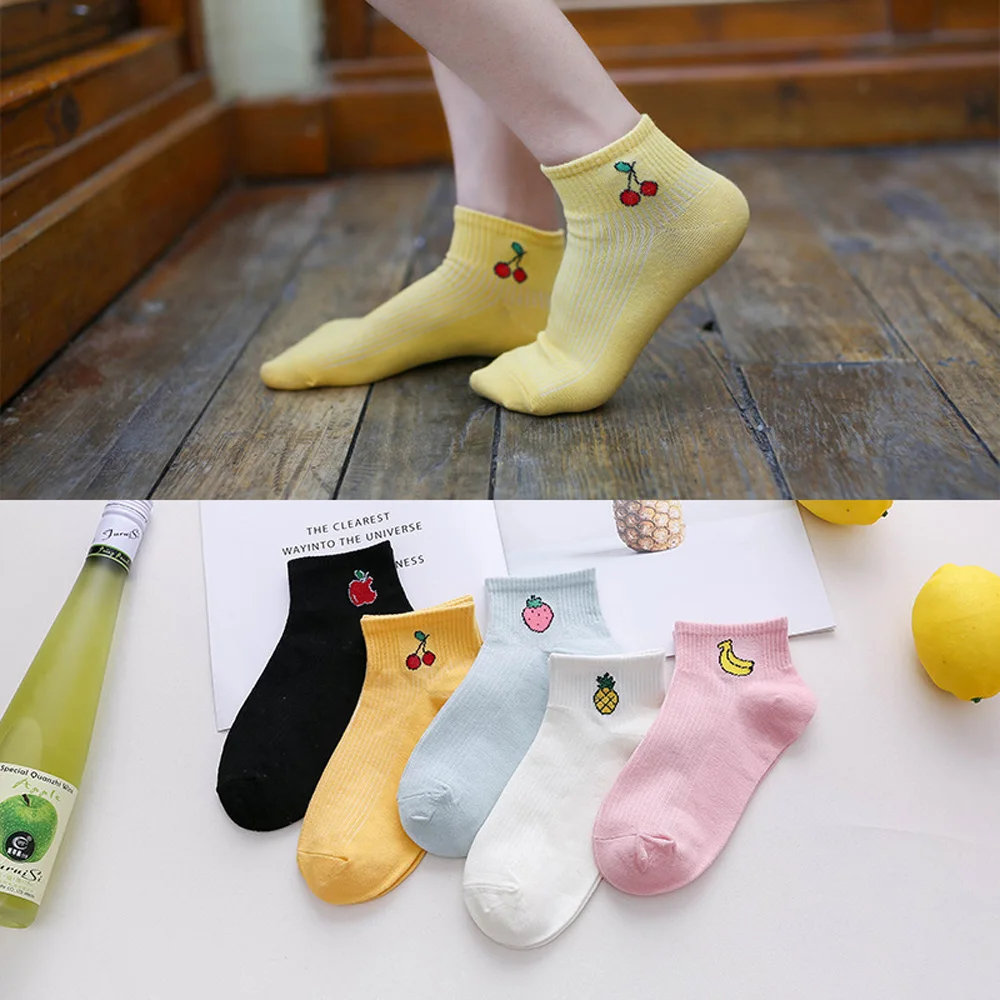 La MaxPa/5 пар весенне летние носки лодочки с фруктами белые мягкие хлопковые дышащие
