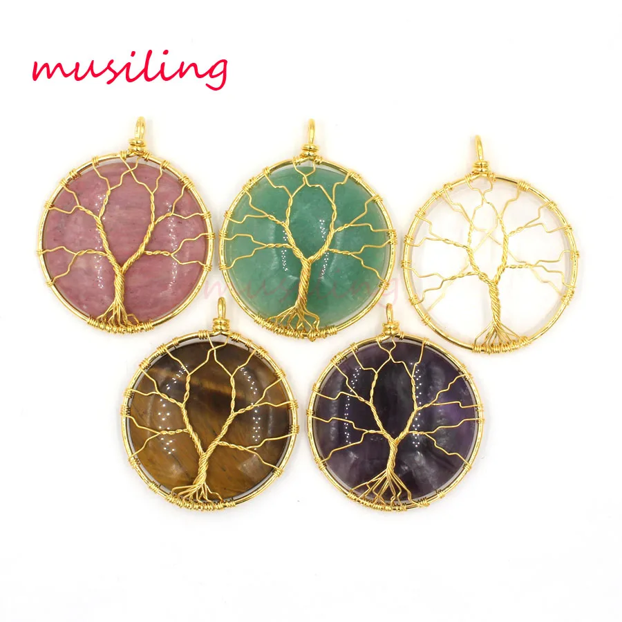 

Tree of Life Pendants Pendulum Natural Stone Reiki Wicca Witch Amulet Fashion Men Jewelry For Women Wholesale 10pcs