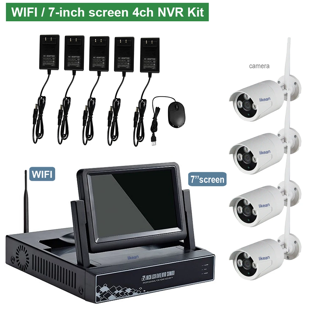 Новых Листинговых Подключи и Играй Беспроводной 7-дюймовый экран Комплект NVR P2P 720