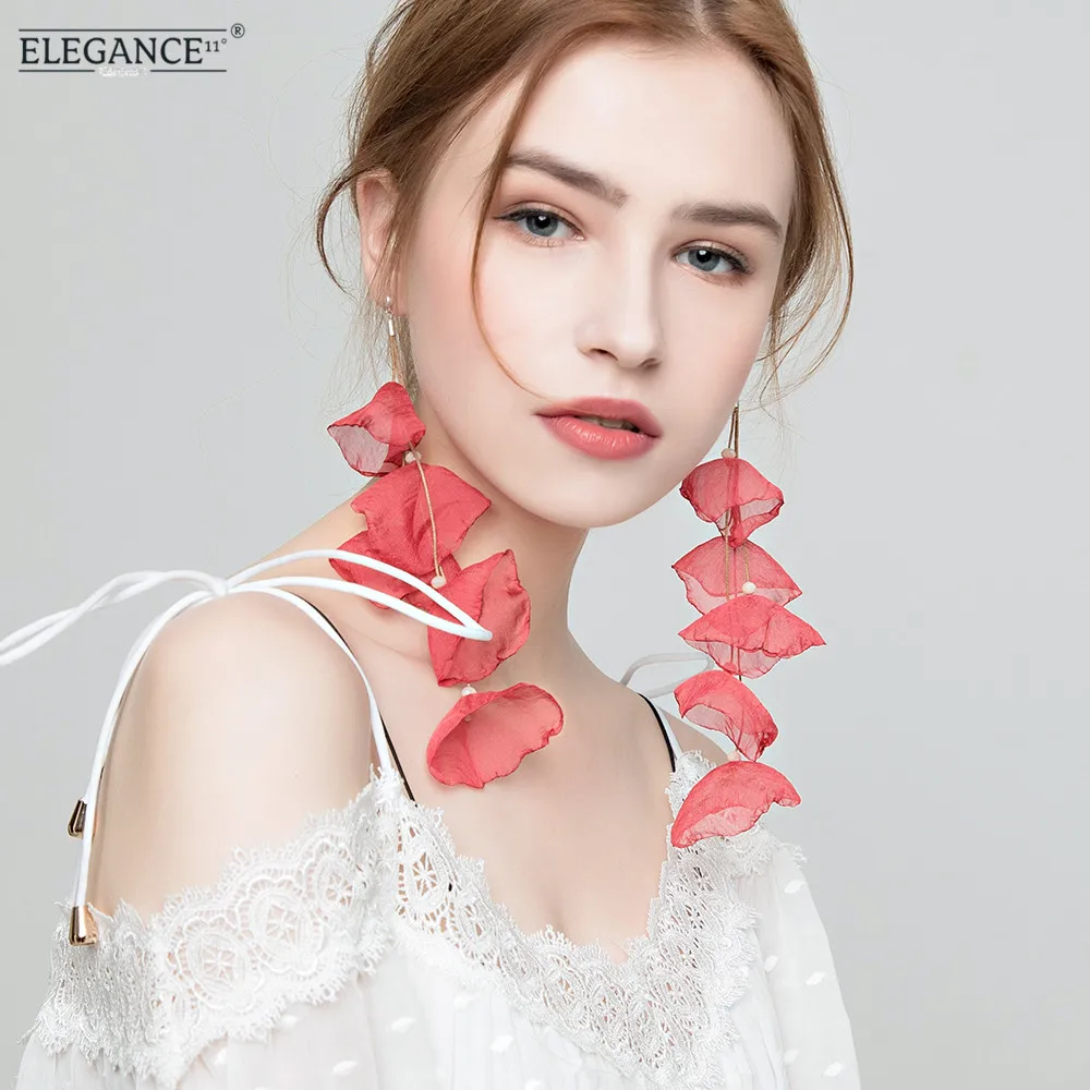 Женские длинные серьги ELEGANCE11 серьги-капельки с цветком из пряжи в богемном стиле