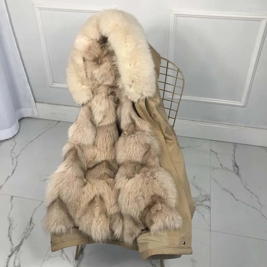 Женская парка с натуральным лисьим мехом зимняя теплая куртка верхняя одежда