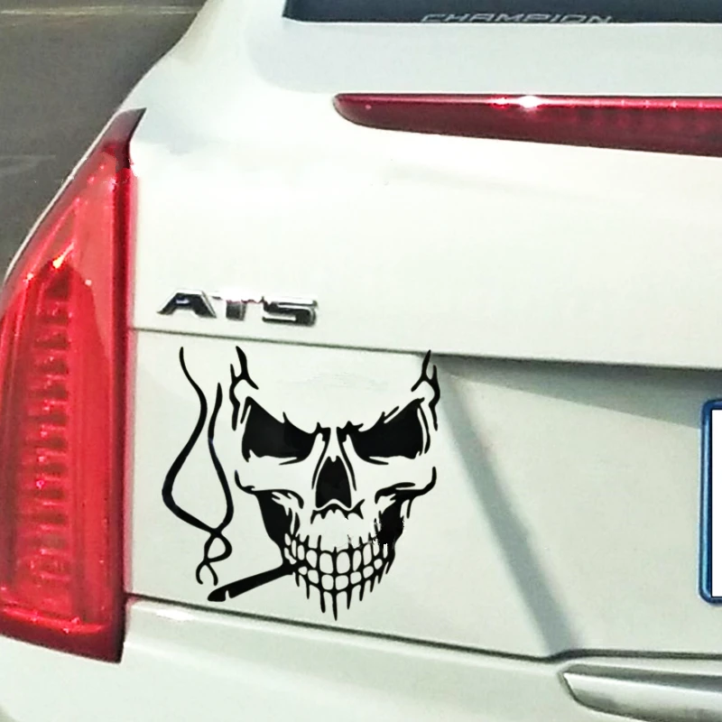 Volkrays Car Stickers Funny Creative Skull Smoking Decal Accessories for Hyundai Accent I30 I35 Santa Fe Solaris Elantra Parts | Автомобили